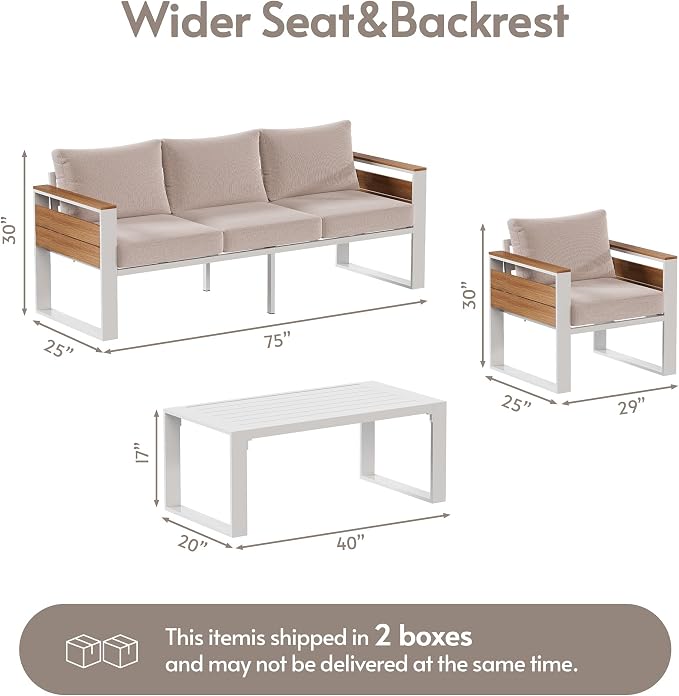 ENSTVER Aluminum Patio Furniture Sets, 5-Seat Outdoor Sofa with Premium Olefin Fabric Cushions & Zero-Maintenance Frame, Patio Sectional Conversation Set for Poolside, Garden