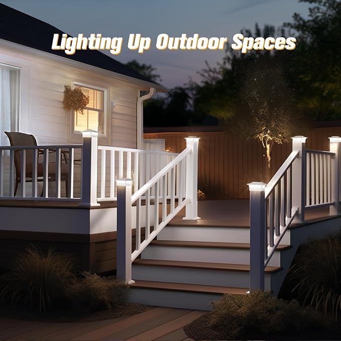 JOFIOS Solar Fence Post Lights, Cap Lights for 4x4/5x5 Vinyl Fence and 4x4/6x6 Wooden Post, Warm White/Cool White Lighting, White Solar Cap Outdoor Waterproof Decorate Garden Pathway Dcek Patio