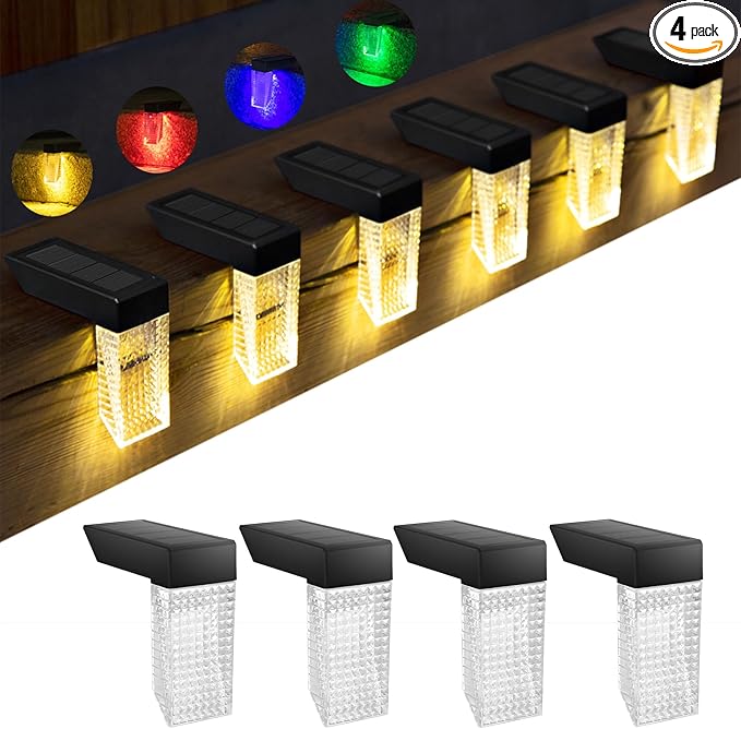 Upgraded Wireless Solar Step Lights. 5X Longer Life Than Ordinary. Strong 3M Adhesive + Screws. IP65 Waterproof for Stairs/Decks/patios. Reliable Performance(Warm & RGB Changing)