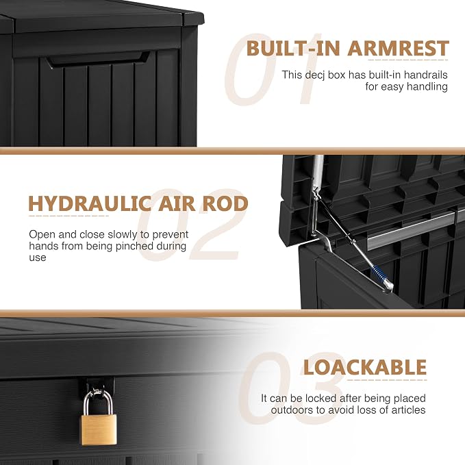 Devoko XXL 230 Gallon Resin Large Deck Box Waterproof Outdoor Storage Box Loackable for Patio Furniture Cushions and Garden Tools(230 Gallon, Black)