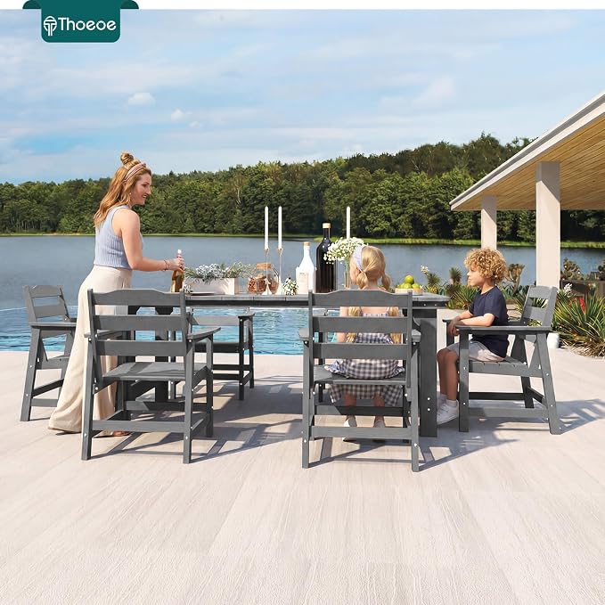 THOEOE Outdoor Dining Chair Set of 2, Patio Dining Chairs with Arms, All-Weather HDPE Outdoor Chairs for Garden, Poolside, Deck, Grey