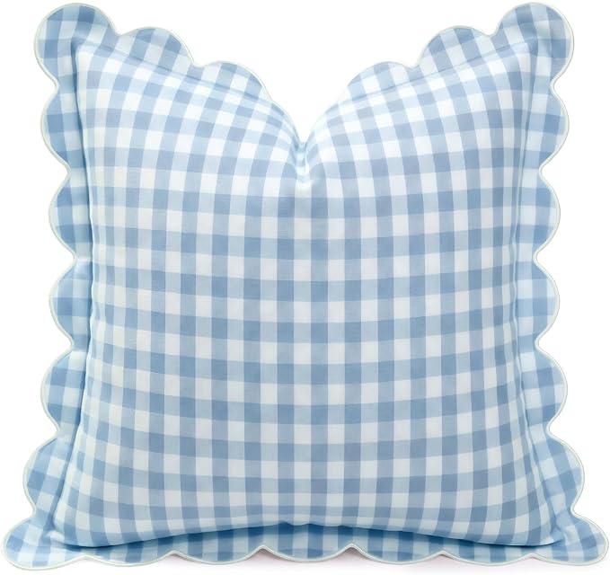 Gingham Scalloped Throw Pillow Cover 20"x20",Blue
