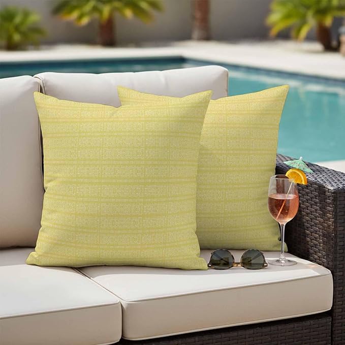 Outdoor Waterproof Throw Pillow Covers Set of 2 Yellow Stripes Grain Pillowcases 16x16 Inches Solid Color Decorative Pillows Cushion Case Patio Pillows for Couch Bed Chair Garden