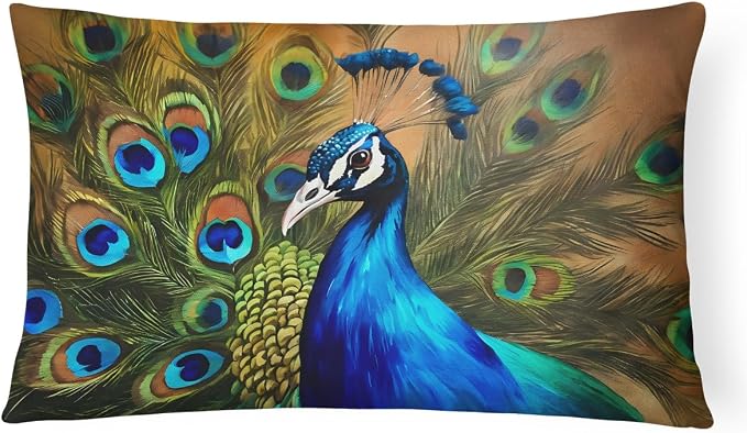 Caroline's Treasures DAC3255PW1216 Peacock Throw Pillow Machine Washable, Indoor Outdoor Decorative Pillow for Couch, Bed or Patio, 12HX16W