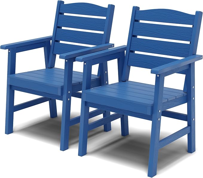 YEFU Patio Outdoor Chairs 2-Pack: Modern Outdoor Dining Chairs - All-Weather Plastic Patio Dining Chairs Waterproof Easy-Clean, Stylish Family-Friendly Design for Backyard Poolside Garden Deck(Navy)
