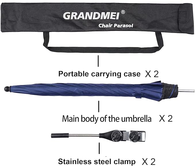 Chair Umbrella with Clamp,46 inches UPF 50+ Clip on Parasol for Patio,Beach Chairs,Strollers,Wheelchairs,Golf Carts