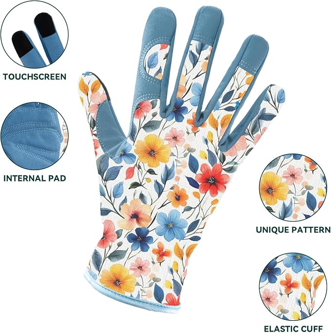 Gardening Gloves for Women, Touchscreen Printed Thorn-Proof | Non-Slip Work Gloves, Ideal Gift for Gardeners, Suitable for Yard Landscaping, Planting & Outdoor Gardening