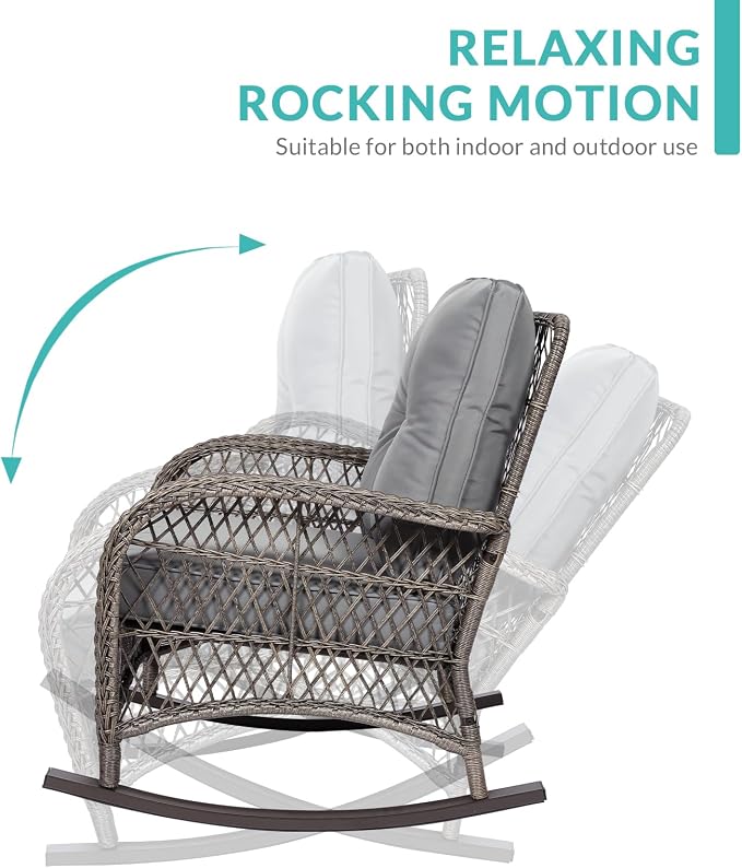 MEETWARM 5-Piece Outdoor Patio Set - Conversation Set with Glider Loveseat, 2 Armchairs & Glass-Top Coffee Table, Thickened Cushions, Gray