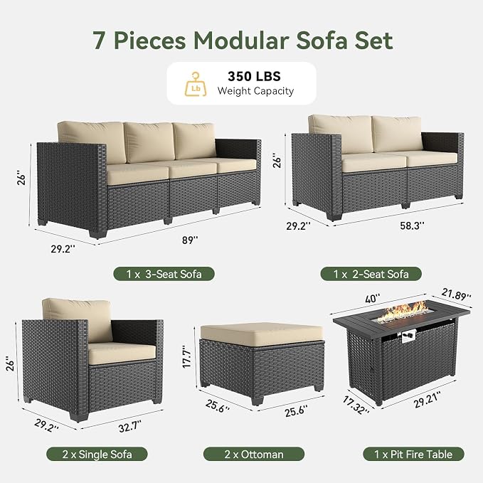 Aoxun 1 Piece Loveseats Patio Furniture Set, Wicker Rattan Outdoor Furniture Conversation Set with 4" Thick Cushions for Deck Yard and Poolside Beige