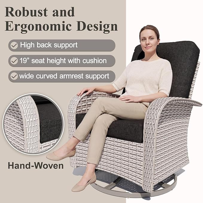 9-Piece Patio Furniture Set, Outdoor Swivel Rocking Chairs Set with 55,000 BTU Fire Pit Table,All Weather Conversation Set for Porch Poolside Balcony