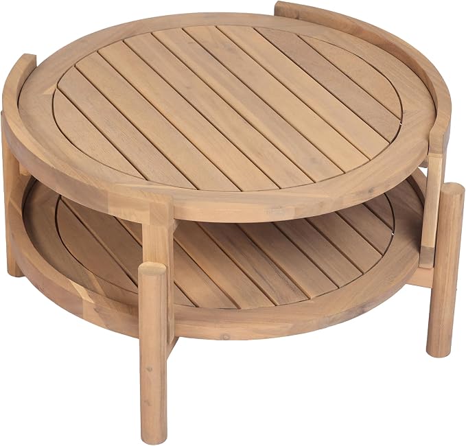 Christopher Knight Home Outdoor Acacia Wood Loveseat with Coffee Table, Acacia Wood Patio Furniture, Outdoor Conversation Sofa Set, Patio Sectional Chat Set for Backyard Balcony, Teak+ Beige