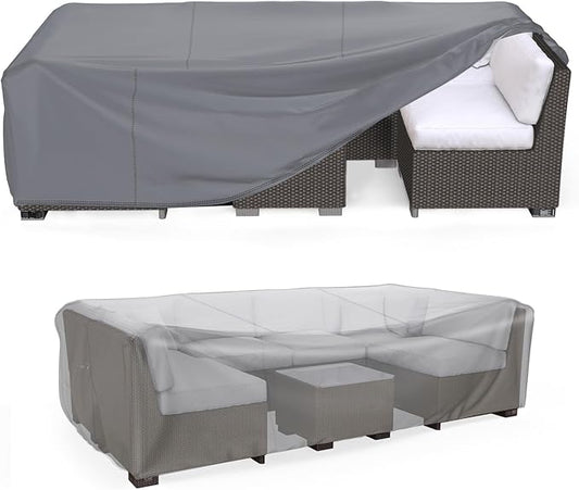 Mrrihand Heavy Duty Patio Furniture Covers, Outdoor Furniture Covers Waterproof Sectional Sofa Set , Patio Table and Chair Set Cover 128"L×83"W×28"H,Grey
