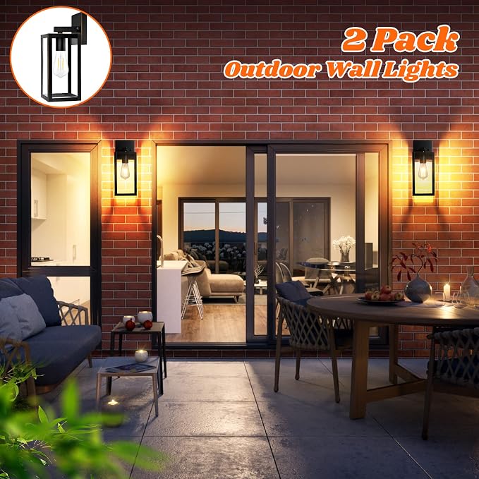 2-Pack Outdoor Lights for House, Waterproof Bronze Exterior Light Fixtures with Clear Glass, Anti-Rust Outside Wall Lanterns Sconces, Front Porch Lights for Garage Doorway, Bulbs Not Included