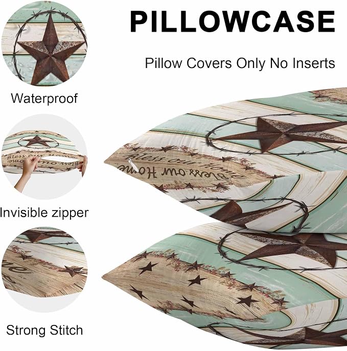 Western Texas Star Green Outdoor Pillow Covers 20x12 Inch Lumbar Pillow Covers Set of 2 Waterproof Decorative Throw Pillow Cases Farmhouse Brown Country Vintage Cushion Covers for Patio Furniture