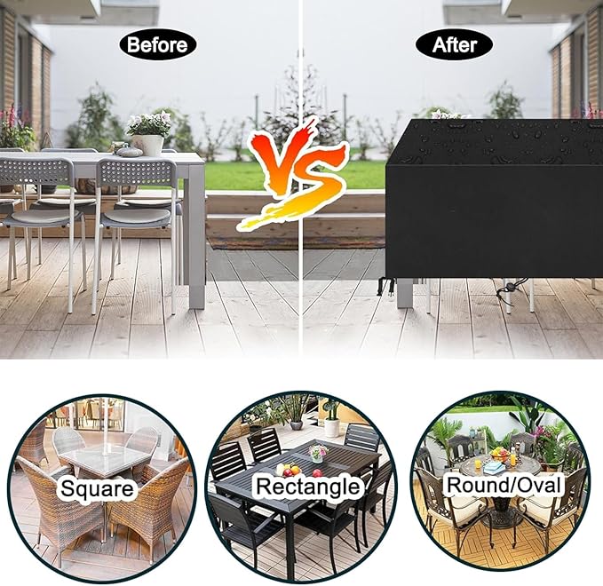 Outdoor Patio Furniture Covers Waterproof 600D Rectangular Outdoor Table and Chair Set Cover Wind Dust Proof Anti-UV Durable Patio Sectional Couch Cover 92" L x 64" W x 30" H / 230x160x75cm