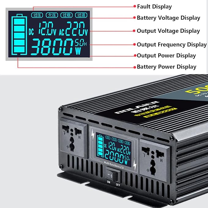 Pure Sine Wave Inverter 2500W 4000W 5000W 6000W 8000W 10000W 12000W Car Power Inverter DC 12V 24V 48V 60V 72V to 110V 120V 220V 230V 240V AC Voltage Converter Transformer Vehicle Adapter(12000W,48Vto1