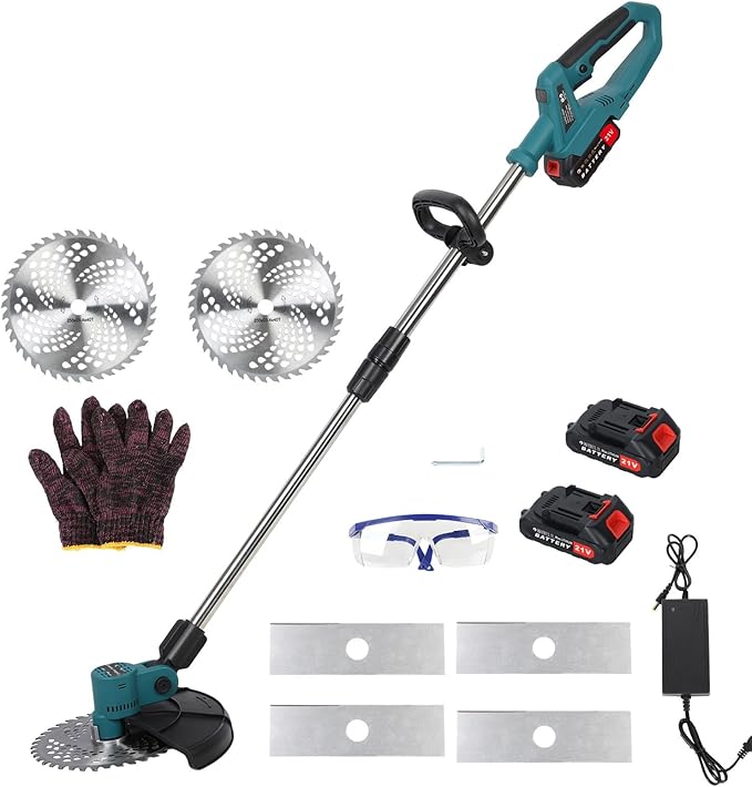 cdar 9 Inch Brushless Weed Trimmer, Electric Lawn Mower with 2 Batteries & 1 Charger, Retractable Home Weed Eater Cutter with D-Shaped Handle, Lightweight String Trimmer for Patio, Lawn & Garden US