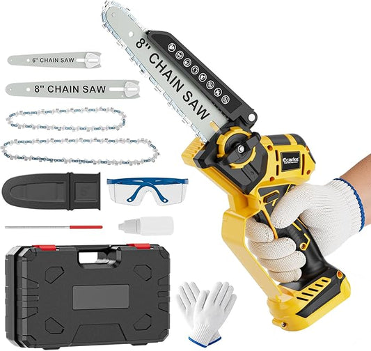 Ecarke Mini Chainsaw Compatible with Dewalt 20V, 8 Inch & 6 Inch Cordless Chain Saw Brushless, Electric Hand Tree Saw 2-IN-1 for Garden Tools, Branch Wood Cutting, Tree Trimming, Man Women (Tool Only)