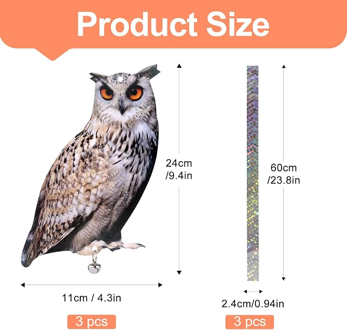 Hanging Flat Fake Owl to Keep Pigeon Away from Balcony 2PCS Garden Owls with Reflective Tape Plastic Owl to Scare Woodpecker Squirrel for Tree Outdoor House Patio Porch Front Porch Decor