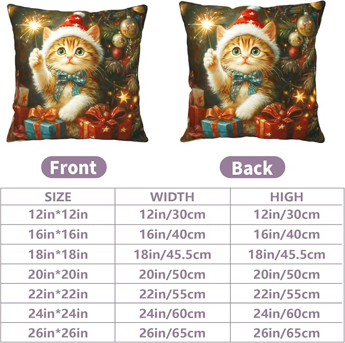 Christmas Pillow Covers 22x22 Set of 2 Adorable Cat Xmas Throw Pillow Covers Lovely Kitten Holding Sparklers Pillowcase Cotton Linen Cushion Case for Holiday Decor Sofa Couch
