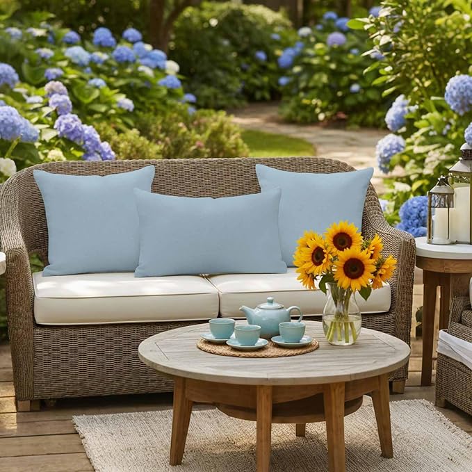 Sky Blue Outdoor Pillow Covers 16x16 Inch Throw Pillow Covers Set of 2 Waterproof Decorative Pillow Cases Modern Pure Winter Sky Blue Cushion Covers for Patio Furniture Garden Couch Sofa