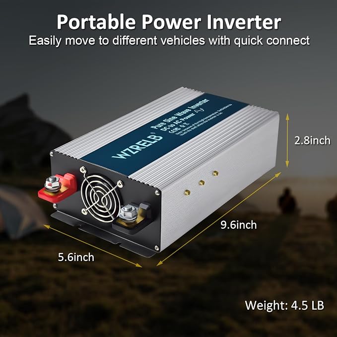 WZRELB 2000W Pure Sine Wave Inverter 12V DC to 110V 120V AC Power Converter with LED Display, Remote Controller, Off-Grid Power Inverter 4000W Surge with 4 AC Outlets,for Home, RV, Truck, Camping