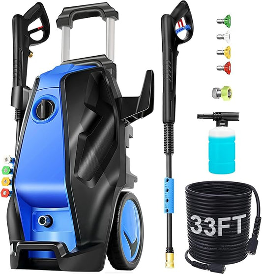 5000 PSI Electric Pressure Washer with 33FT Hose Power Washers Powered Professional High Pressure Cleaner Machine, Foam Cannon, 4 Tips, powerwashers for Home Cars, Blue