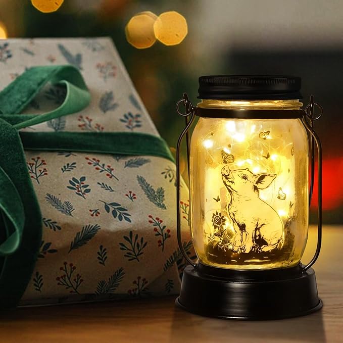 Pig Gifts for Women/Men/Kids Pig Lovers Animal Solar Lantern, Piglet Animal Christmas Gifts, Solar Garden Decoration, Night Light Room Decor Farm Piglet Present Yard, Patio,Backyard,Porch, Torches