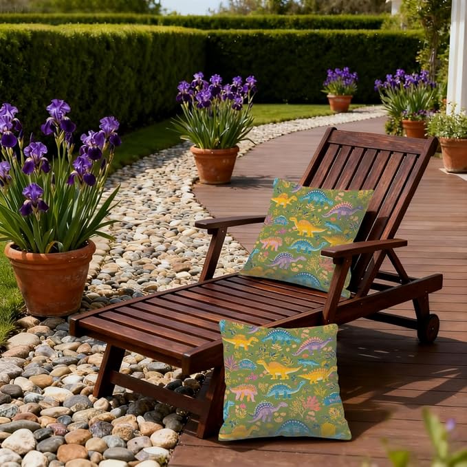 22x22 Inch Outdoor Pillow Covers Set of 2 Waterproof Throw Pillow Covers Decorative Couch Cushion Covers Yellow Cute Dinosaurs Square Pillowcases Protectors for Patio Garden Sofa