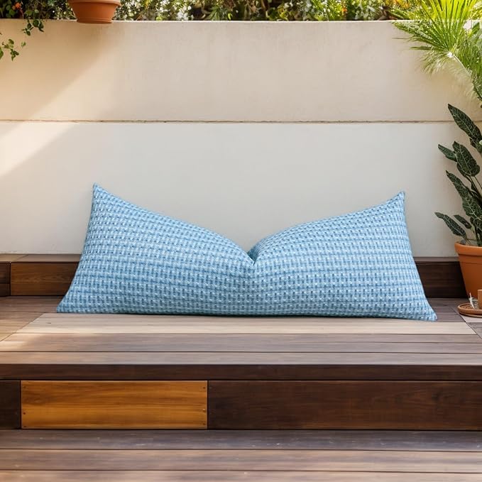 Kevin Textile Outdoor Waterproof 14"x36" Pillow Cover 1 Pack, Light Blue | Water Resistant Weaving Faux Linen Texture Throw Pillow Covers, Outside Decorative Pillowcases for Garden Patio Balcony Couch
