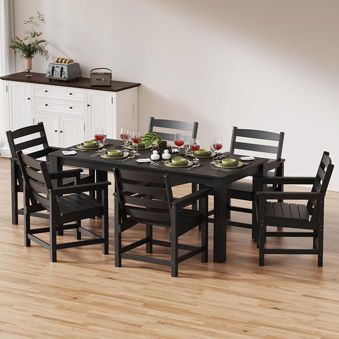 Outdoor HDPE Patio Dining Chair Set of 2, All-Weather Outdoor Chair, Patio Furniture for Garden, Backyard, Deck (Black)