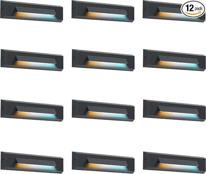 CLOUDY BAY [12 Pack] 3 Color Low Voltage 12-24V LED Step Lights Outdoor,2.5W Landscape Cutoff Stair Riser Light,Deck Step Lights Exterior Accent Lighting Fixtures,Wet Location,Black