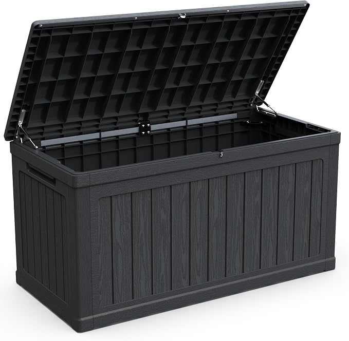 XXL Deck Box, Waterproof Outdoor Storage Container with Lockable Lid, Heavy Duty Resin Patio Storage for Furniture, Pool Equipment, Garden Tools Black (230, Gallons)