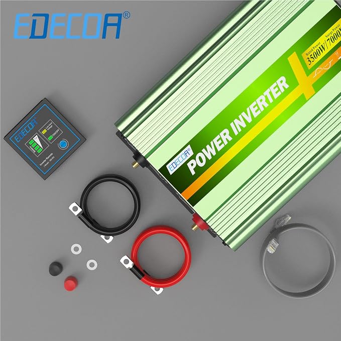 EDECOA 24V 3500W Pure Sine Wave Power Inverter | DC 24V to AC 110V 120V, 4 AC Outlets, 1 Hardwire Terminal, LCD Display, Remote Controller