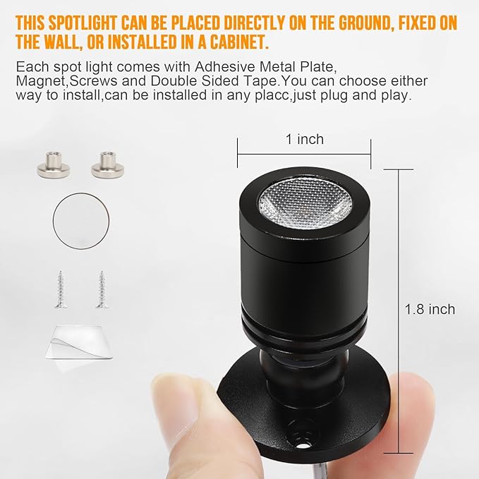 Taysing LED Spot Light Indoor Little Mini Spotlight Accent Lights for Display, Paintings, Pictures, Plants, Jewelry, Shelves, Cabinets, Posters, Showcase(Cold White 4 Pack Dimming&Timing)