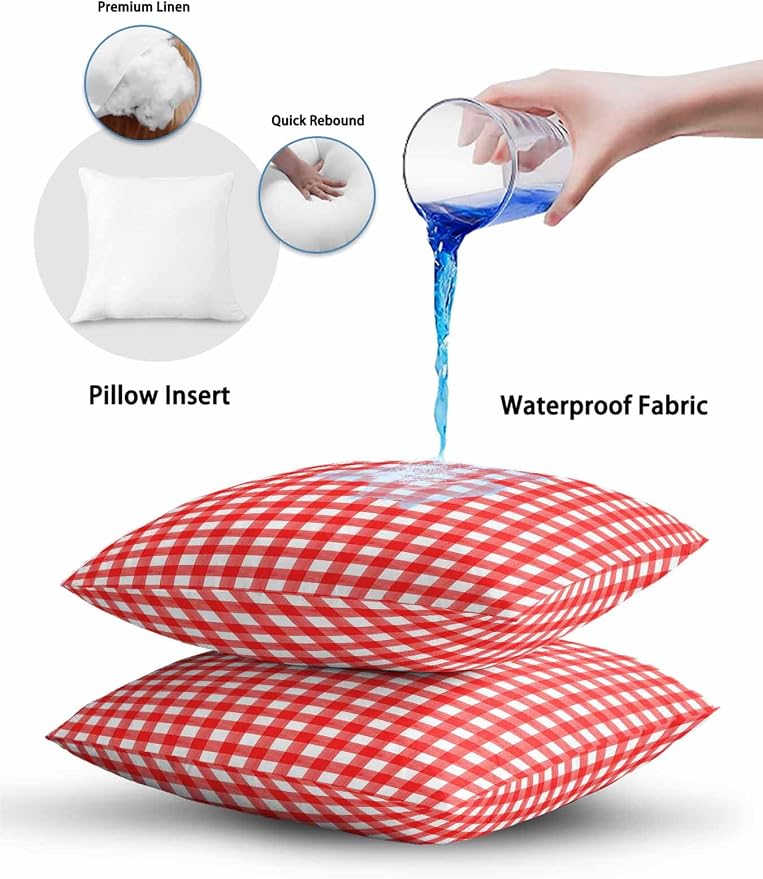 Outdoor Waterproof Throw Pillows Country Red Buffalo Plaid Patio Pillows,Decorative Pillow Covers with Insert,Pillow Cushion Case for Garden Couch Sofa Classic Gingham Check