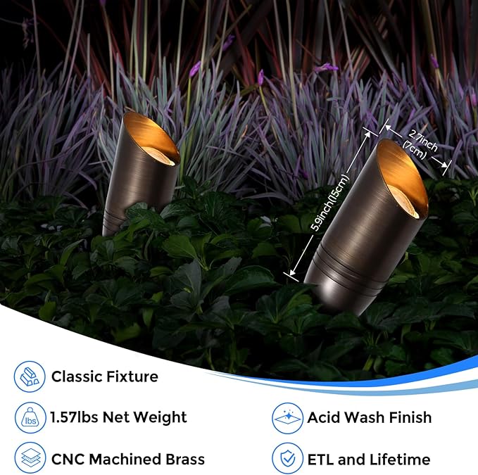 Gardencoin Solid Brass Outdoor Landscape Spotlights, 12V Heavy Duty Low Voltage Landscape Lighting, LED Spot Light Fixture Waterproof, Classic Bronze Uplight Without MR16 Bulb, 12pack