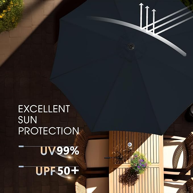wikiwiki 10FT Patio Umbrella with Base, Outdoor Umbrellas with Base Included, 8 Sturdy Ribs, Waterproof Fade Resistant POLYESTER DTY Canopy for Deck, Lawn, Garden, Backyard & Pool, Navy