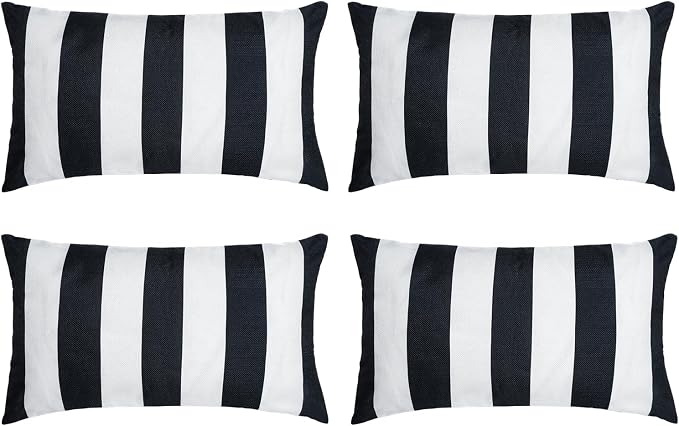 tiggell 4 Pack Waterproof Pillow Covers Outdoor Throw Pillowcases Decorative Garden Cushion Case for Home Garden Patio Couch Balcony Striped (Black & White, 12 * 20 inch)