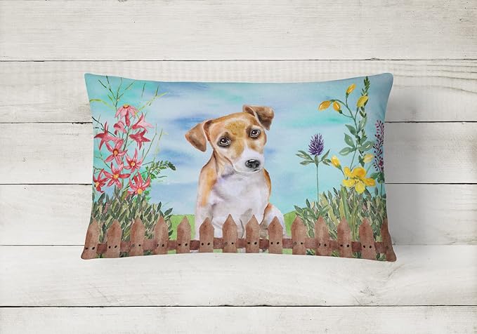 Caroline's Treasures CK1275PW1216 Jack Russell Terrier #2 Spring Canvas Fabric Decorative Pillow Machine Washable, Indoor Outdoor Decorative Pillow for Couch, Bed or Patio, 12HX16W