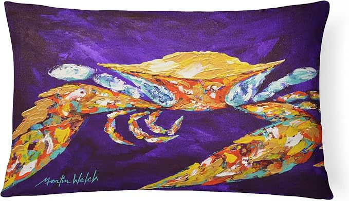 Caroline's Treasures MW1172PW1216 The Right Stuff Crab in Purple Canvas Fabric Decorative Pillow Machine Washable, Indoor Outdoor Decorative Pillow for Couch, Bed or Patio, 12HX16W