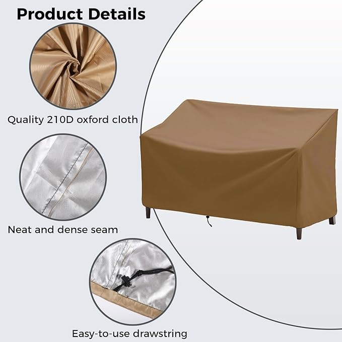 Outdoor Bench Cover, Waterproof Outdoor Patio Furniture Cover for 4-Seater Bench, Durable Oxford Cloth Garden Sofa Chair Cover, 75" L x 26" W x 35" H (Khaki, 64" L x 26" W x 35" H)