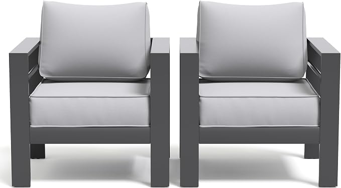 Aluminum Patio Furniture Set, Outdoor Single Chair Set with 5 Inch Cushions, Patio Sofa Sets with Waterproof Covers for Backyard Garden(Dark Grey&Light Grey)