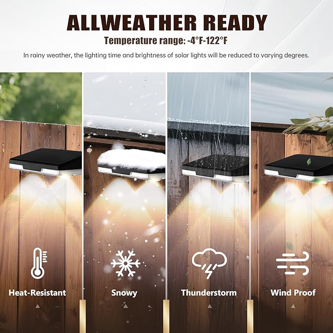 Solar Fence Lights Outdoor，12 Pack IP65 Waterproof Fence Lights Solar Powered with Ultra-Bright LED Lens，12+ Hours Steady Glow 9 Color Modes for Outside Patio Step Backyard Railing