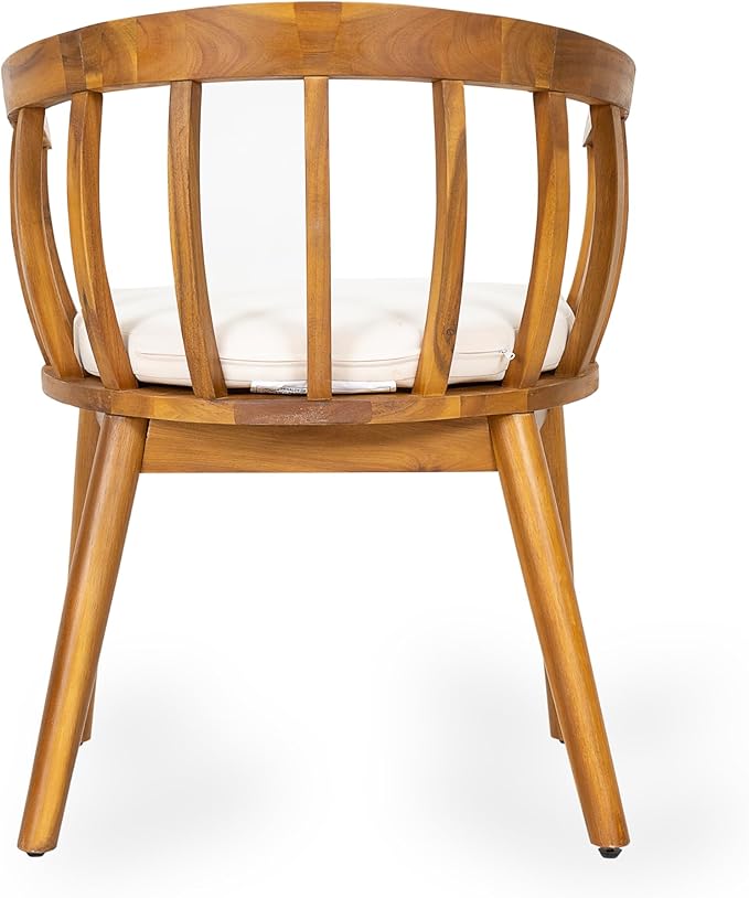 Christopher Knight Home Belas Acacia Wood Patio Dining Set for 4, Solid Wood Outdoor Dining Table Set for 4, Round Dining Table and Chairs Set of 4 with Cushion, Teak+Beige