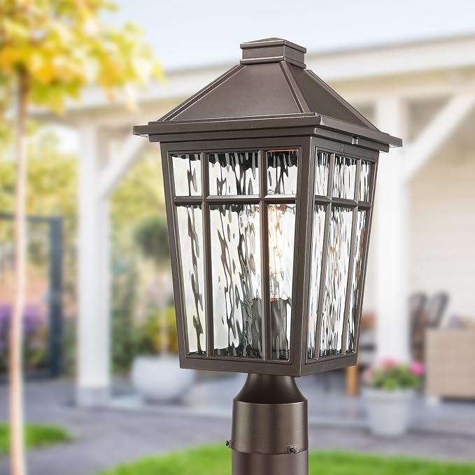 Darkaway 2pcs Large Outdoor Post Lights Lamp Post Light Fixture, 17inch Waterproof Aluminum Housing with Water Ripple Glass for Garden Patio Pathway