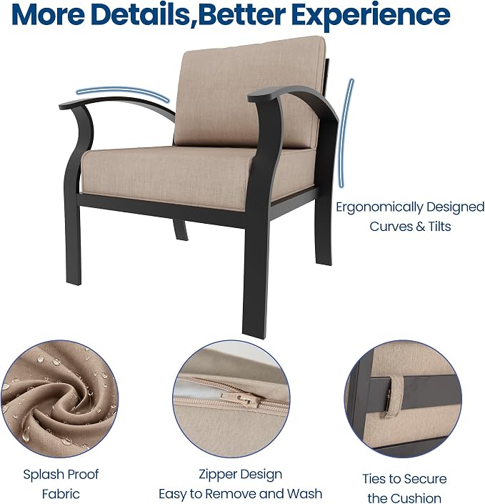 Aluminum Outdoor Patio Furniture Set,7 Seats Patio Conversation Sets with 45" Propane Fire Pit Table,Metal Patio Sectional Furniture Set with 2 Swivel Rocking Chairs,Sand