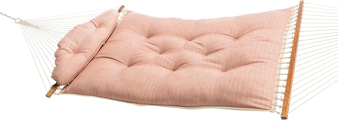 Original Pawleys Island Large Festoon Persimmon Tufted Hammock with Detachable Pillow – 13 ft. x 55 in., 450 lb Capacity, Oak Spreader Bar, Handcrafted in The USA
