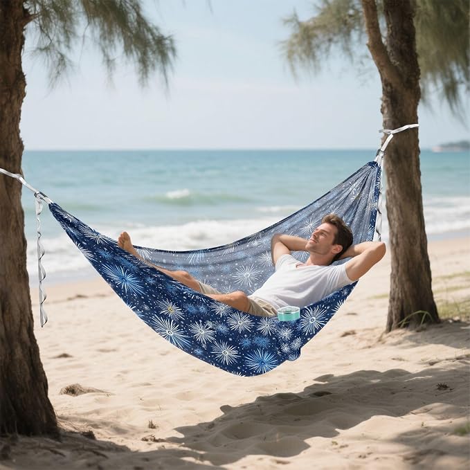 Camping Hammock Outdoor Hammocks for Outside Fireworks Blue Beach Trees Portable Lightweight with Pockets Tree Straps Indoor