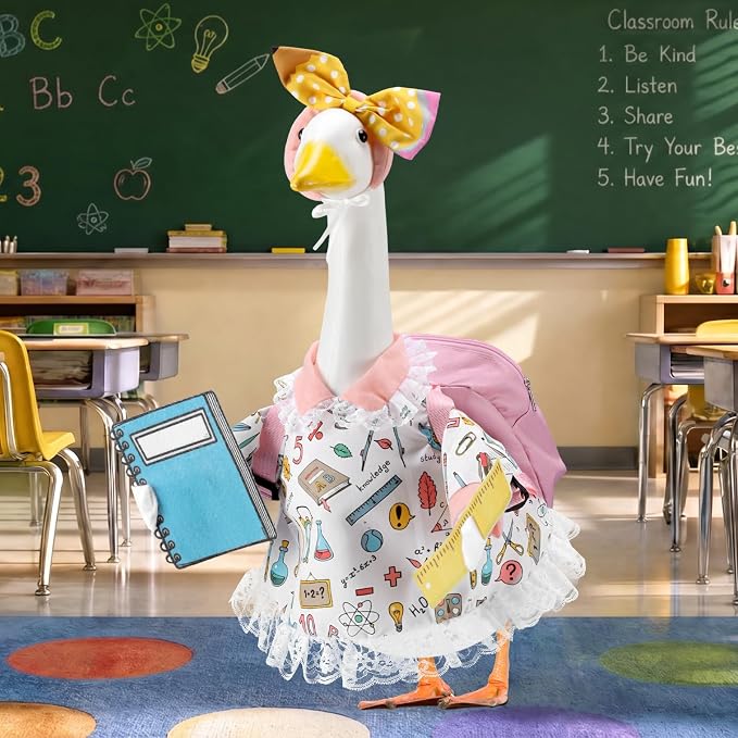 Back to School Porch Goose Outfits for 23 Inch Plastic & Cement Goose Statue,Classroom Clothes & Costume Decor for Garden Patio Lawn Yard Outdoor